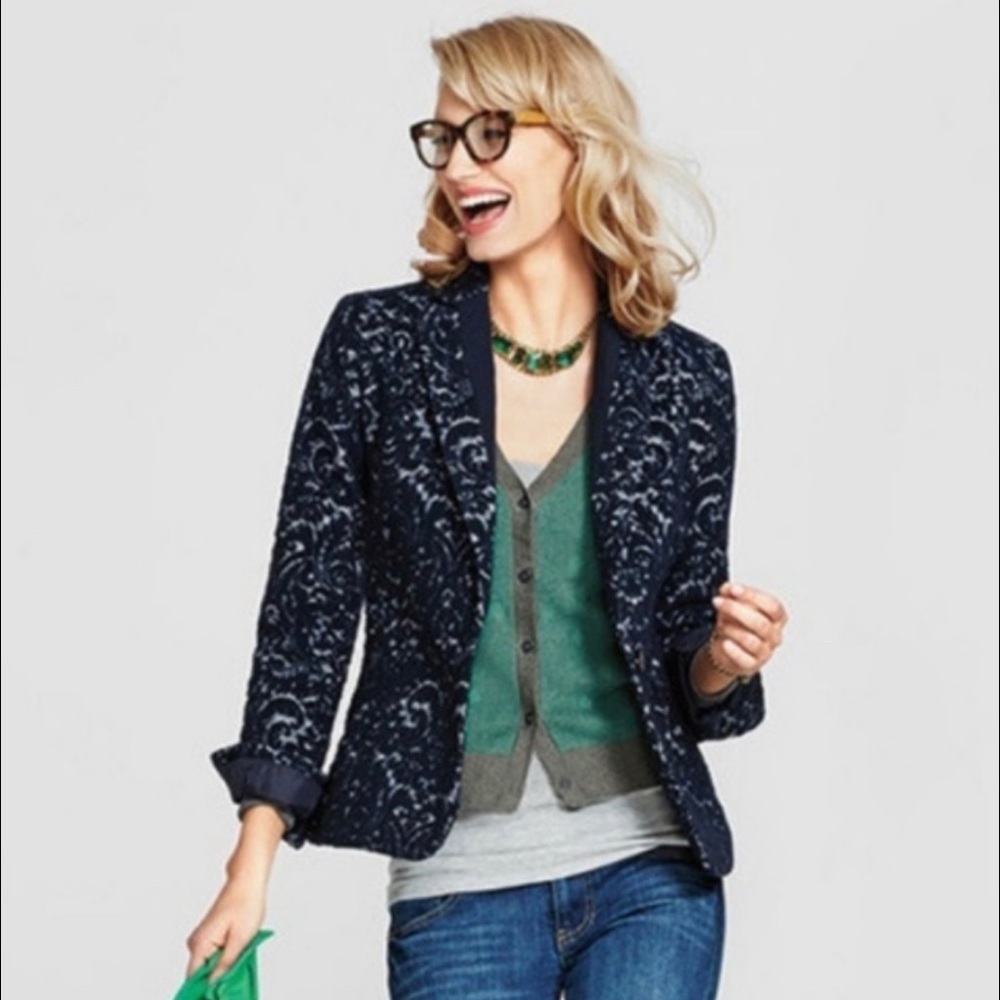 Cabi Navy Blazer, Jacquard Jacket, Sz 6